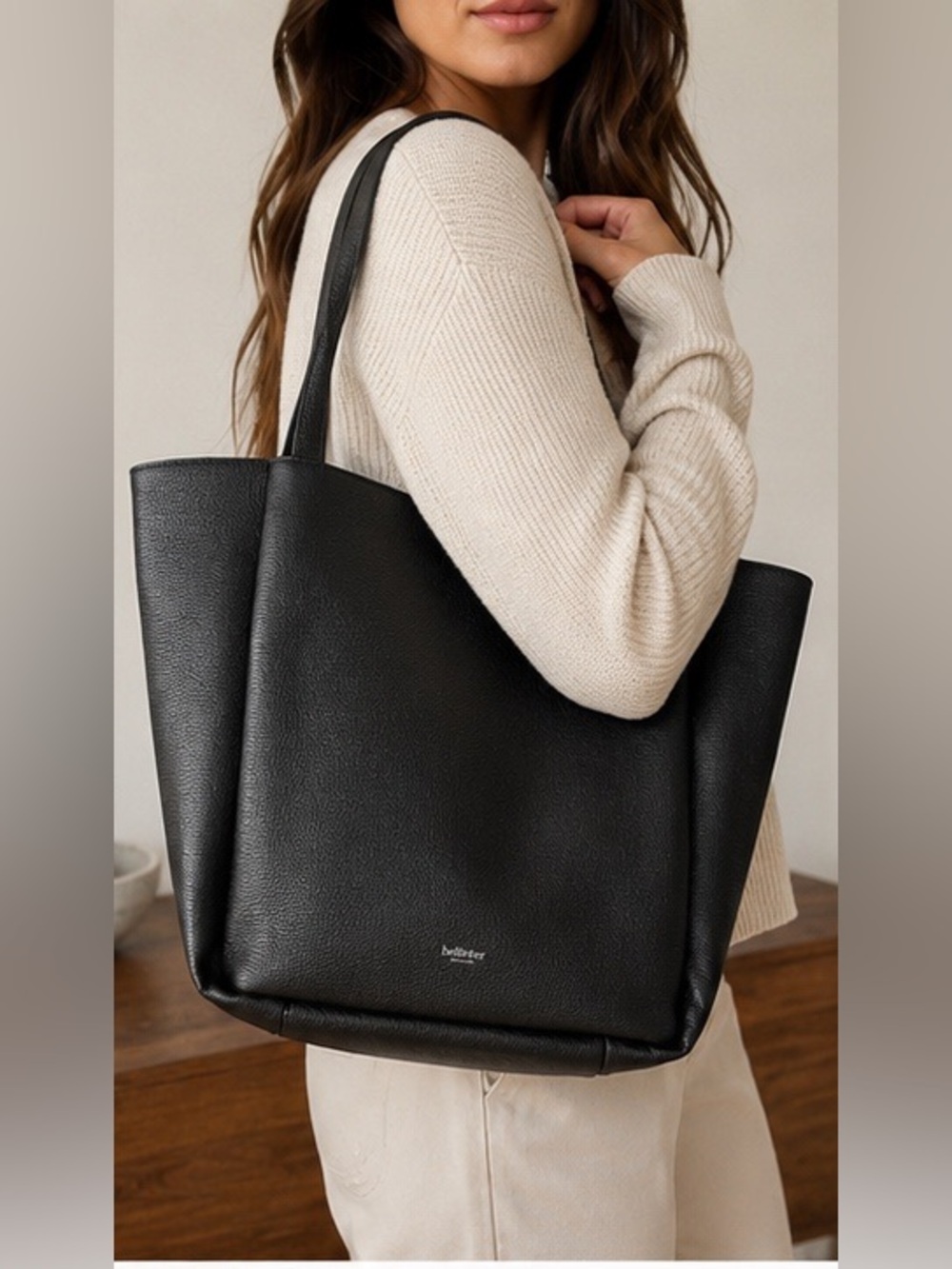 Botkier Tote Bag Black Pebbled Leather Minimalist Shoulder Bag New York